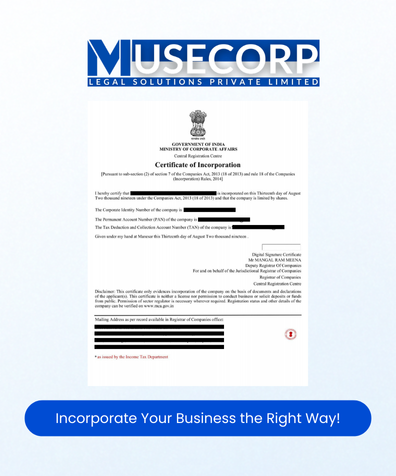 Incorporation Certificate From Musecorp – Step 3 Of Business Registration In India